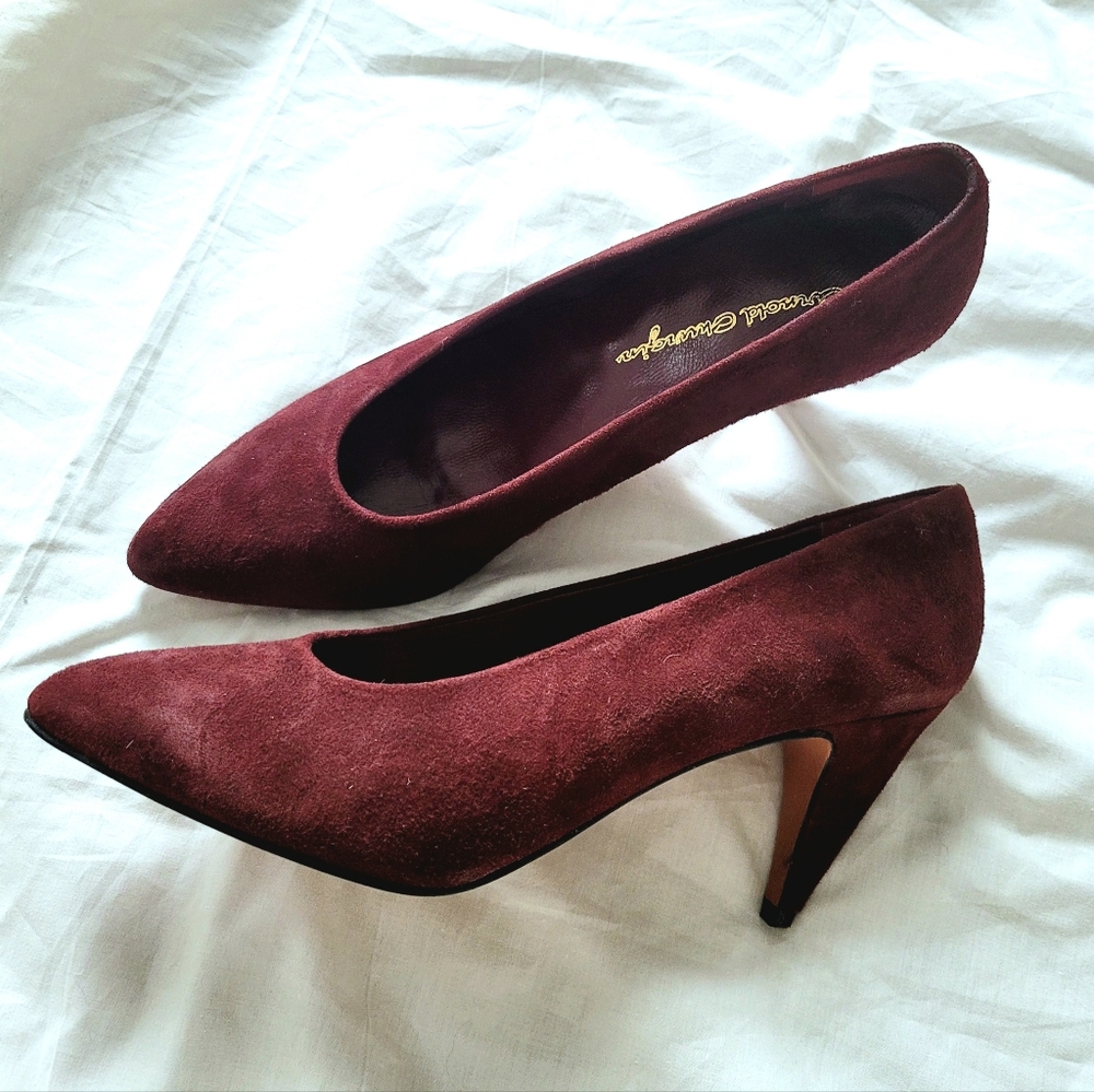 Arnold Churgin Burgundy Suede Heels, All Genuine Leather, Made in Spain